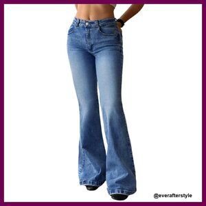 Mid-High Waisted Bootcut Flare Jeans Stretchy Denim 90s Retro Y2K Chic